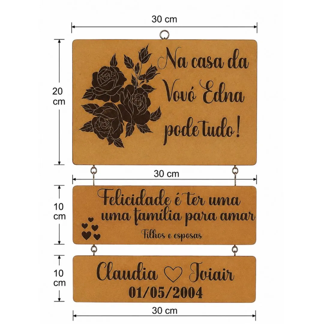 Plaquinha de Madeira Suspensa Personalizada com Nomes e Datas de Nascimento - foto 2