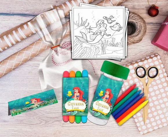 Kit Massinha + Giz + Bolha Pequena Sereia Personalizado - feito à mão por Artmanha Lembrancinhas