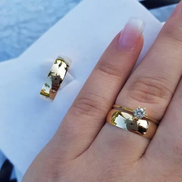 Alianças de Ouro 18k 6mm 6grs Casamento + Anel Solitário - artesanato feito à mão por TM JOIAS