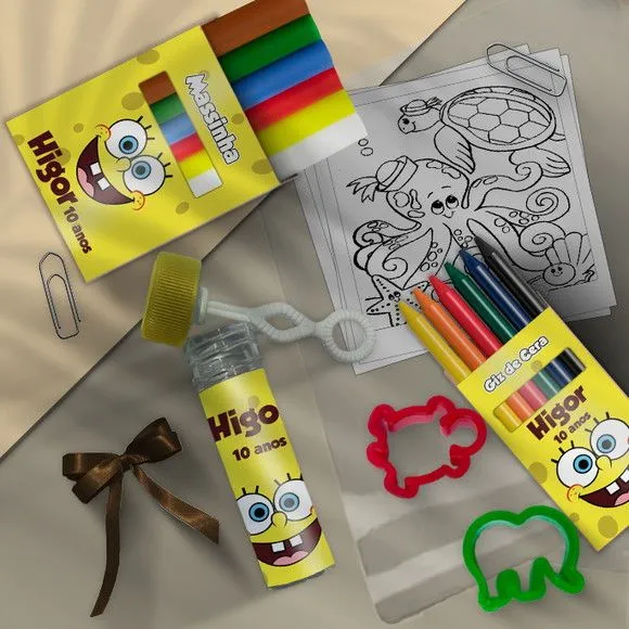 Kit Massinha Infantil Bob Esponja Personalizado - feito à mão por Mi Papelaria Criativa