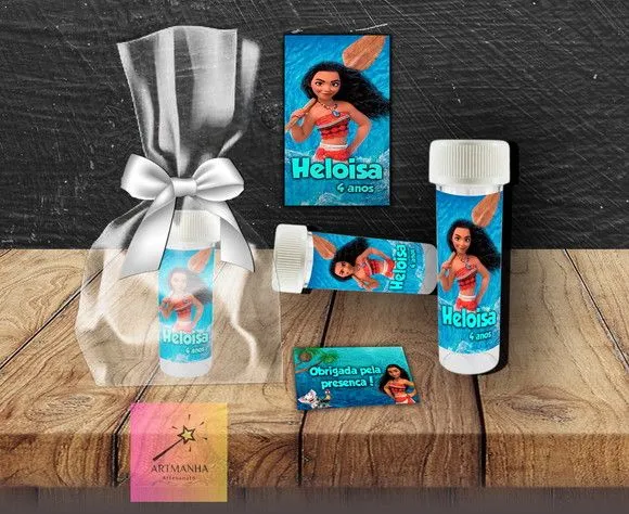 Bolha de Sabão Moana Personalizada - feito à mão por Artmanha Lembrancinhas
