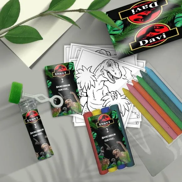 Kit Massinha + Giz + Bolha - Jurassic Personalizado - feito à mão por Mi Papelaria Criativa