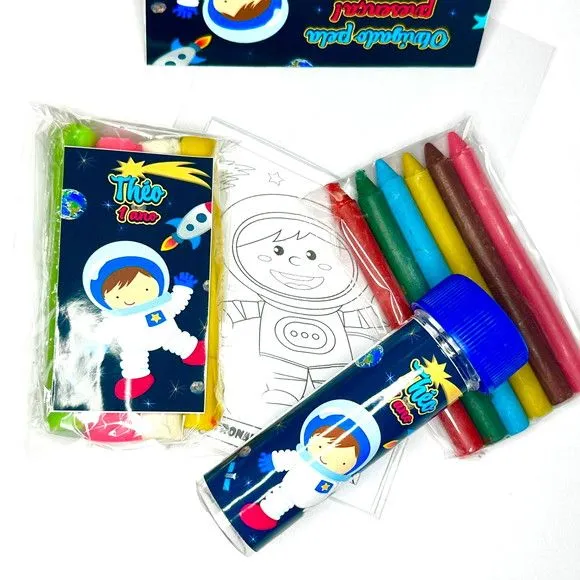 Kit Massinha + Giz + Bolha Astronauta Personalizado - feito à mão por Mi Papelaria Criativa