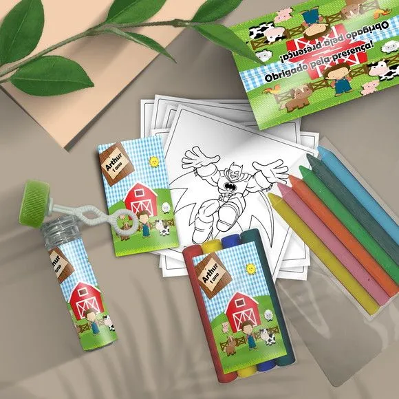 Kit Massinha + Giz + Bolha - Fazendinha Personalizado - feito à mão por Mi Papelaria Criativa