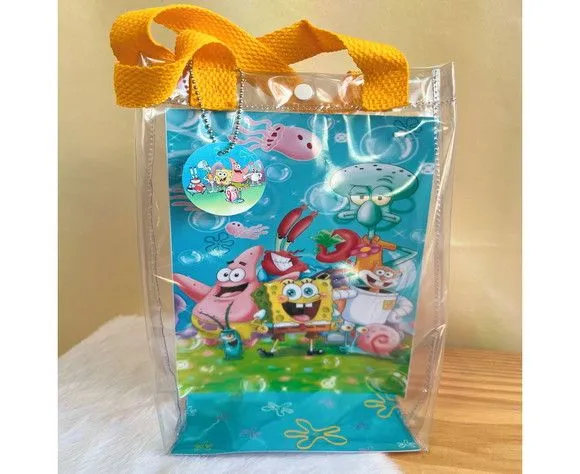 Sacola Transparente Bob Esponja Personalizado - feito à mão por Artmanha Lembrancinhas