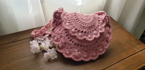 Bolsa de Crochê em Estilo Boho "chic" Quartzo Rosa - foto 5