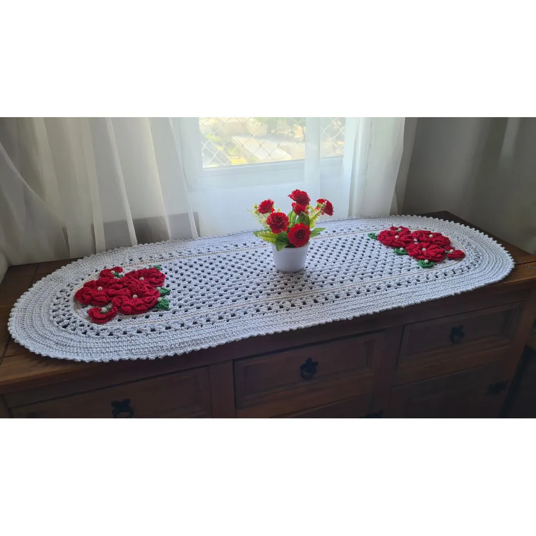 Trilho de Mesa em crochê Romântico Flores e Botões - foto 3