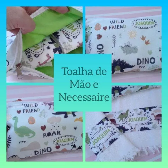Kit Dinossauro - Toalha e Necessaire - artesanato feito à mão por Innovare Studio