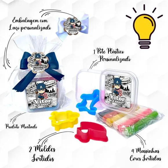 Massinha no Pote com Cortadores Capitão América - feito à mão por Mi Papelaria Criativa