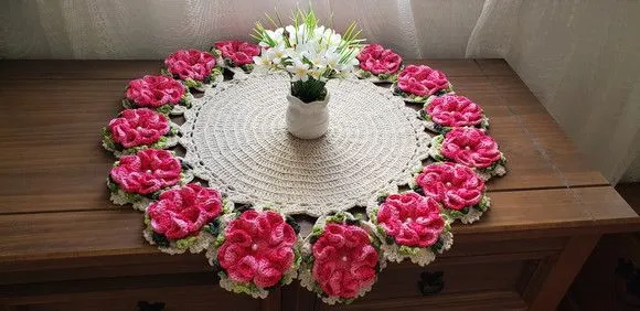 Centro de Mesa em Crochê Flores Mescla Pink - foto 3