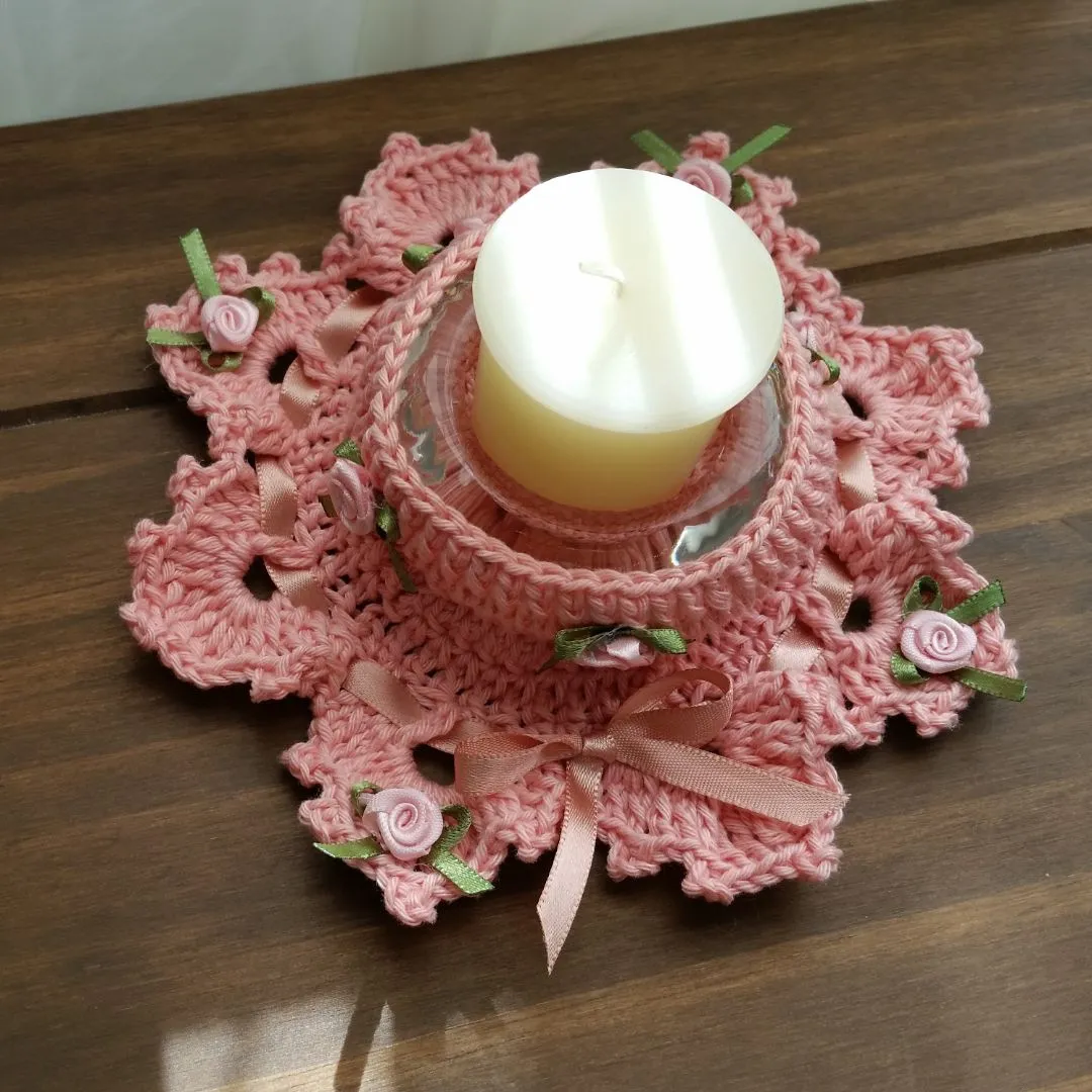 Par de Porta Velas em Crochê Pêssego - foto 6
