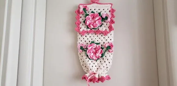 Puxa Saco em Crochê Rosa Mesclado