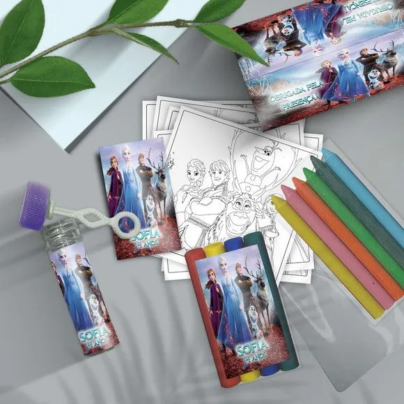 Kit Massinha + Giz + Bolha - Frozen Personalizado - feito à mão por Mi Papelaria Criativa
