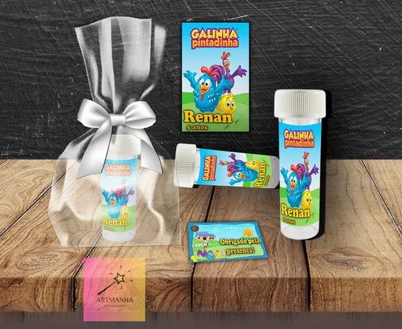 Bolha de Sabão Galinha Pintadinha Personalizada - feito à mão por Artmanha Lembrancinhas