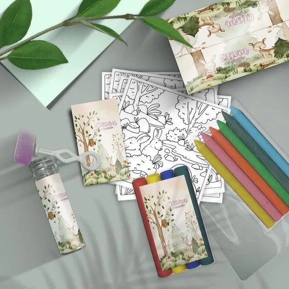 Kit Massinha + Giz + Bolha - Bosque Personalizado - feito à mão por Mi Papelaria Criativa