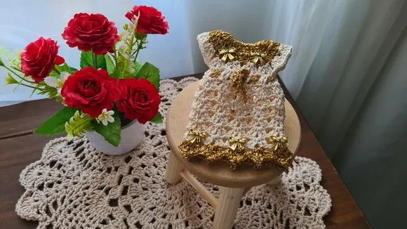 Capa para Adoçante Vestidinho Cinderela Dourado com Cru - foto 2