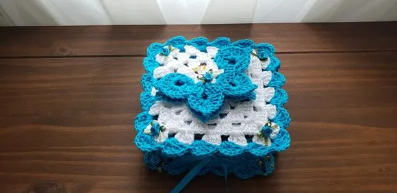 Porta Guardanapos em Crochê Borboleta (turquesa Azul) 22 cm - foto 3