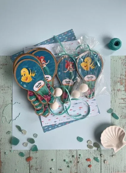 Raquete Ping Pong - Pequena Sereia Personalizado - feito à mão por Mi Papelaria Criativa