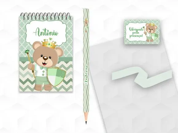 Bloquinho com Lápis Ursinho Principe Personalizado - artesanato feito à mão por creativitybynina