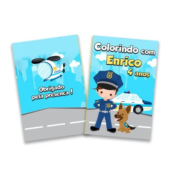 Lembrancinha Policial Revista para Colorir 14x10