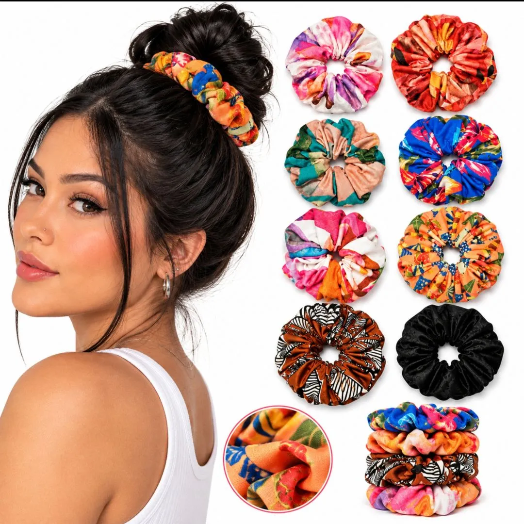 Kit com 10 Scrunchies Artesanais – Estampas Sortidas - foto 4