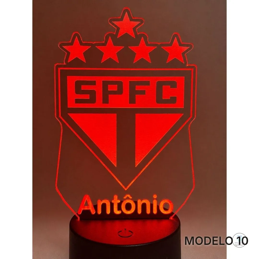Luminária Abajur São Paulo FC Led RGB Acrílico 3mm Personalizada Nome - Presente Decoração Quarto, envio imediato - foto 8