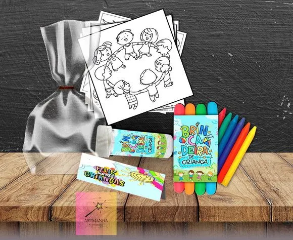 Kit Massinha + Giz + Bolha Dia das Criancas Personalizado - feito à mão por Artmanha Lembrancinhas