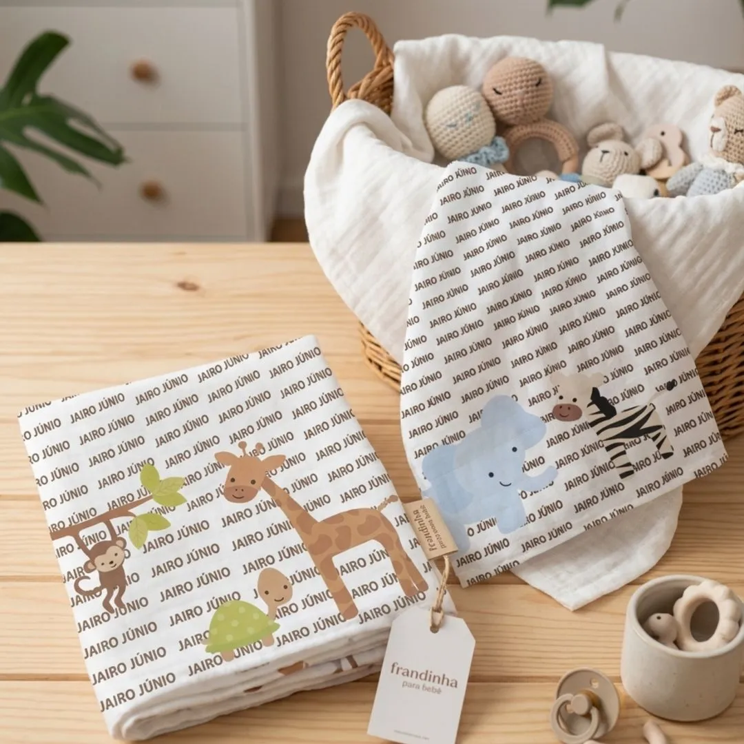 Kit 4 Paninhos de Boca Personalizados Safari Baby