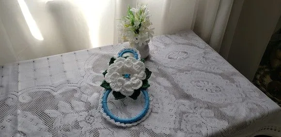 Porta Pano de Prato em Crochê Flor Branca - foto 4