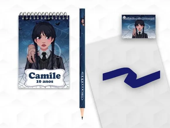 Bloquinho com Lápis Wandinha Personalizado - artesanato feito à mão por creativitybynina