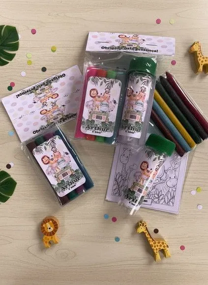 Kit Massinha + Giz + Bolha - Safari Personalizado - artesanato feito à mão por Mi Papelaria Criativa