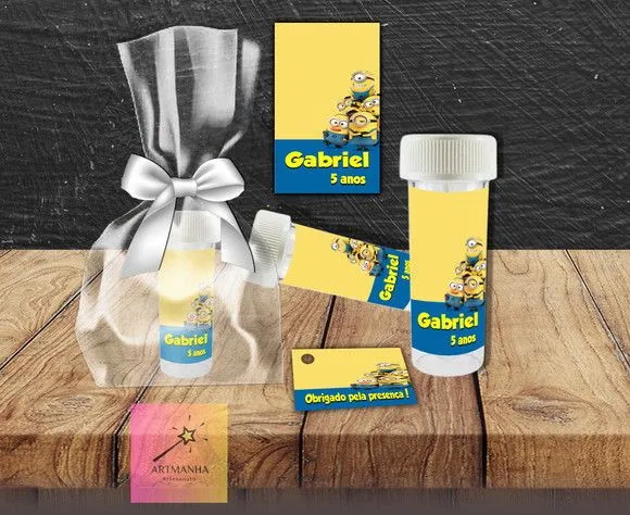 Bolha de Sabão Minions Personalizada - feito à mão por Artmanha Lembrancinhas