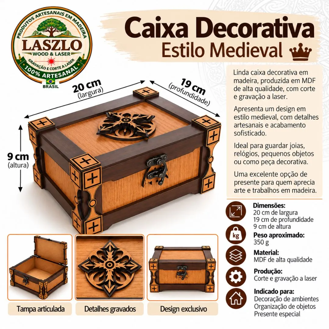 Caixa Decorativa Gótica Artesanal Em Mdf 20x12x9 cm - foto 8