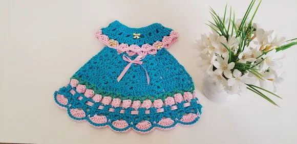 Puxador Forno Vestidinho Tulipas Turquesa Azul / Rosa