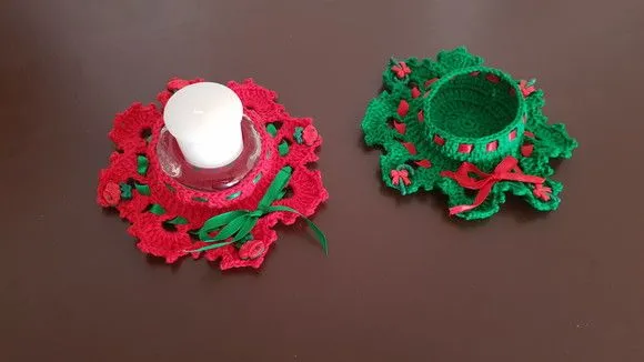 Conjunto de Porta Velas Natalina Verde e Vermelha - foto 4