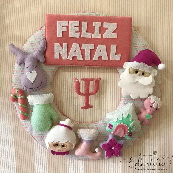 Guirlanda Natal para Psicólogos em Tons Pasteis 50 cm - artesanato feito à mão por edeatelier