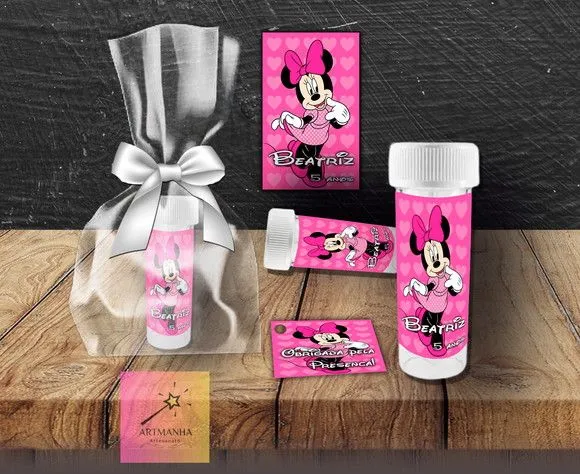 Bolha de Sabão Minnie Personalizada - feito à mão por Artmanha Lembrancinhas