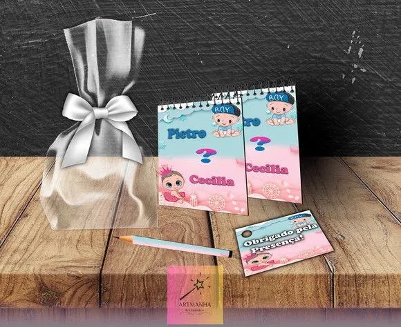 Bloquinho Chá Revelação Personalizado - artesanato feito à mão por Artmanha Lembrancinhas
