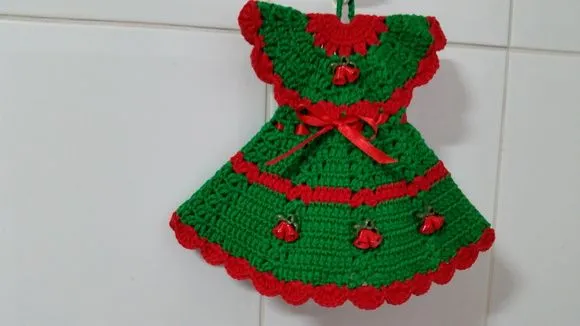 Pegador de Panelas Vestido Verde - Vermelho (20 cm x 15 cm ) - foto 3