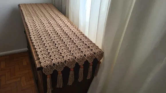 Trilho de Mesa em Crochê com Tassel Caqui - foto 5