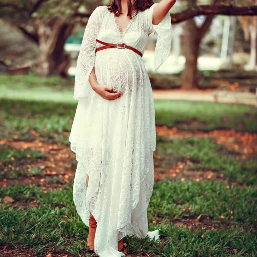 Vestido para ensaio fotografico gestante renda boho - artesanato feito à mão por Gravimusa Figurinos de Ensaio Gestante
