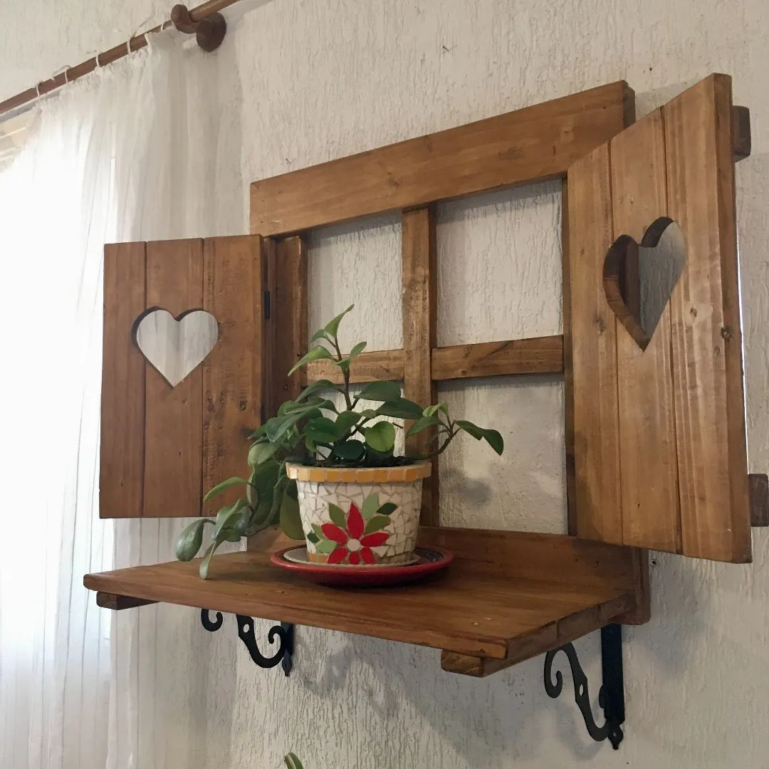 🪟 Janela Decorativa Rústica com Prateleira e Corações - foto 2