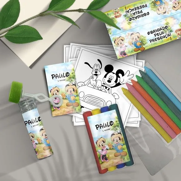 Kit Massinha + Giz + Bolha - Mickey Fazendeiro Personalizado - feito à mão por Mi Papelaria Criativa