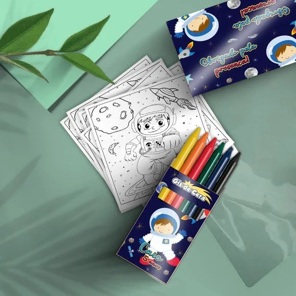 Kit Giz de Cera - Astronauta Personalizado - artesanato feito à mão por Mi Papelaria Criativa