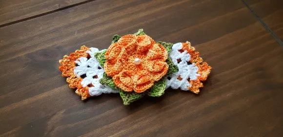 Pegador de Armário ou Fogão Crochê - Laranja Mesclado/branco - foto 4