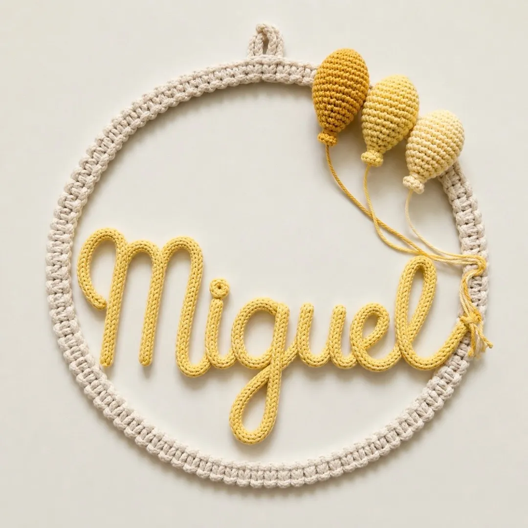 Porta Maternidade Balões + Nome Personalizado em tricotin Guirlanda Macrame - foto 5