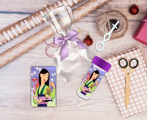 Bolha de Sabão Mulan Personalizada - feito à mão por Artmanha Lembrancinhas