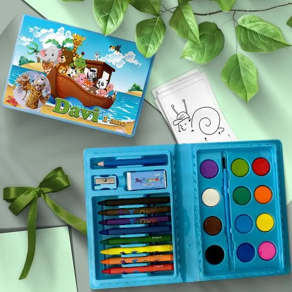 Estojo de Pintura 24pç - Arca de Noé Personalizado - artesanato feito à mão por Mi Papelaria Criativa