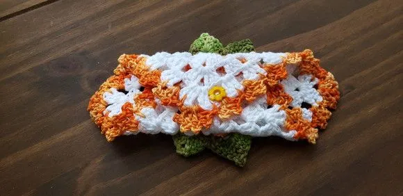 Pegador de Armário ou Fogão Crochê - Laranja Mesclado/branco - foto 5