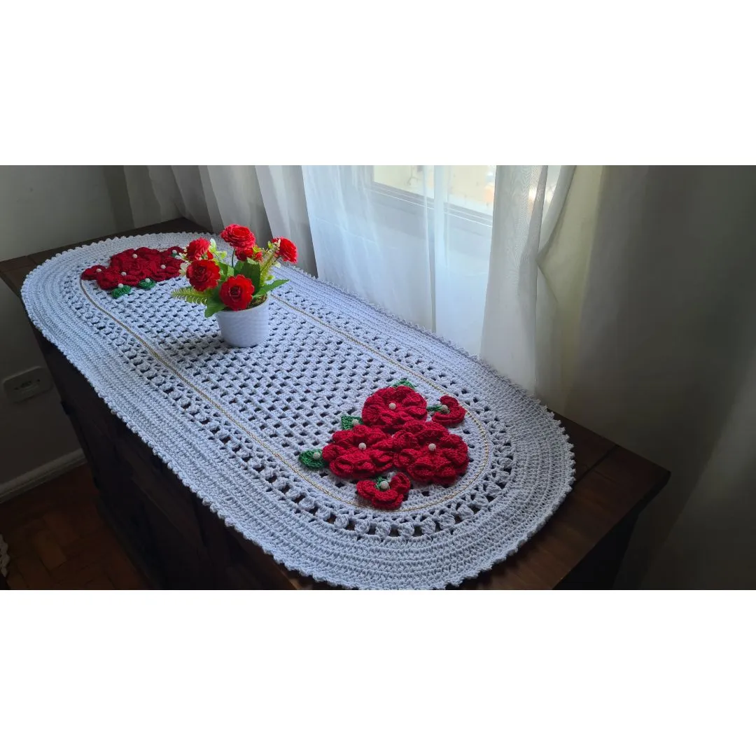Trilho de Mesa em crochê Romântico Flores e Botões - foto 4